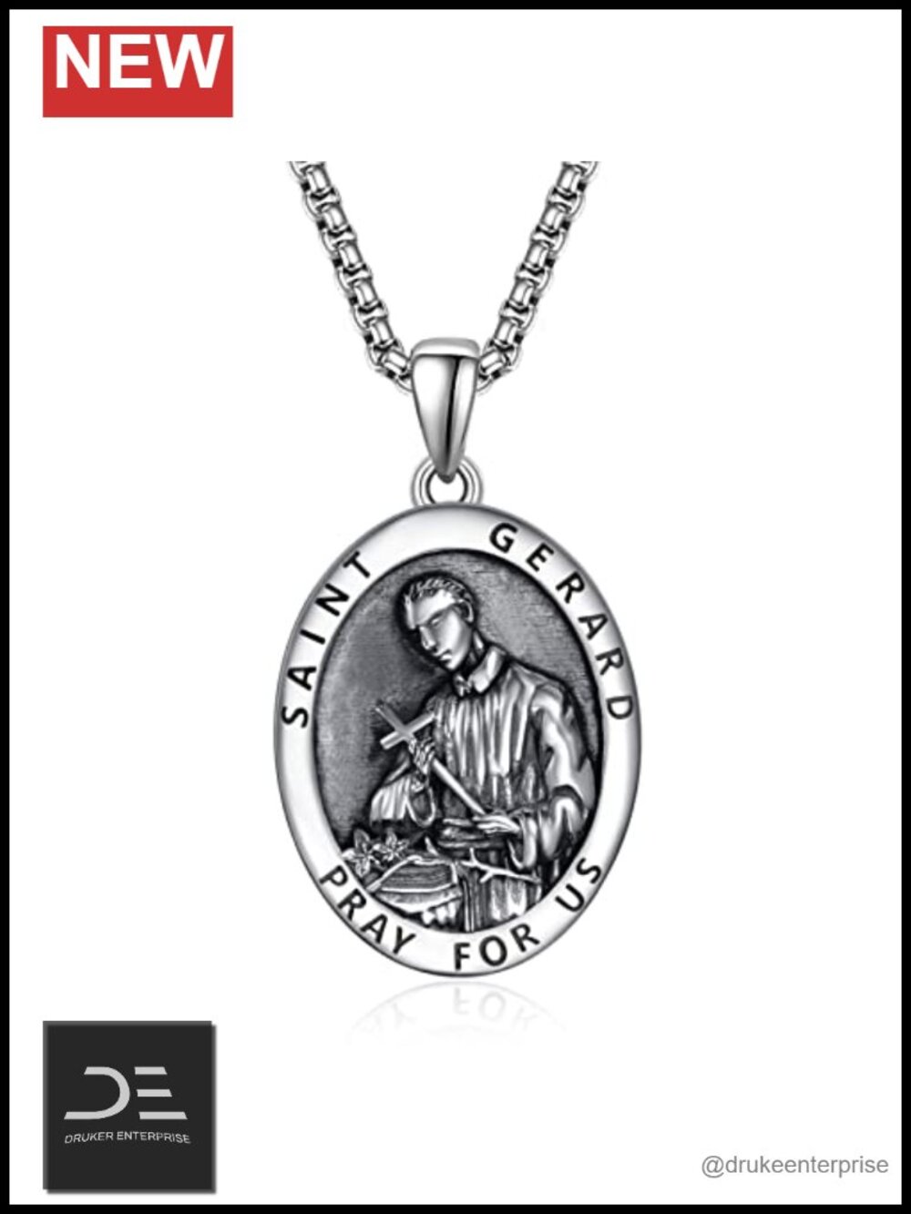 925 Sterling Silver St Gerard Pendant Necklace Religious Catholic Jewelry Gift